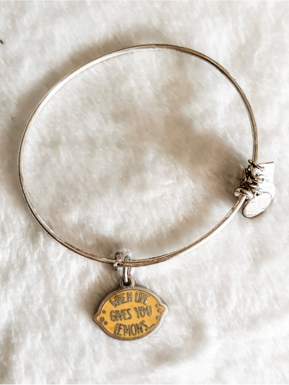 Alex and Ani 'When Life Gives You Lemons' Yellow Lemon Charm Bracelet - Silver - Picture 2 of 8